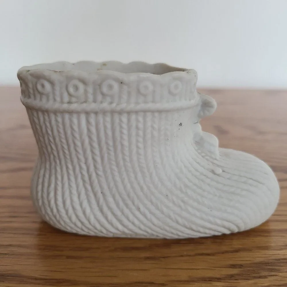 Vintage Bisque Porcelain Ceramic Baby Bootie Mini Planter Trinket Container